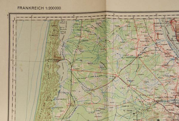 WWII German map of Bordeaux region, France