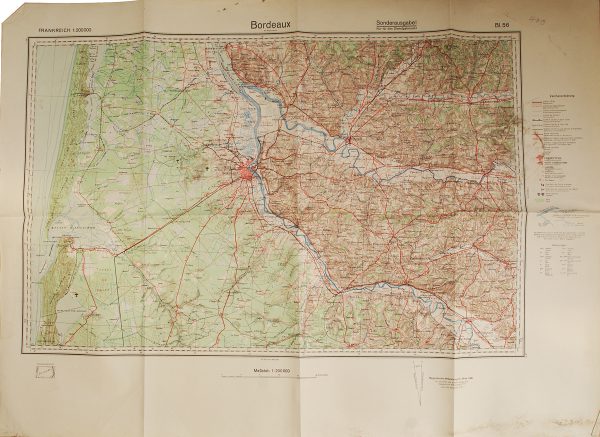 WWII German map of Bordeaux region, France