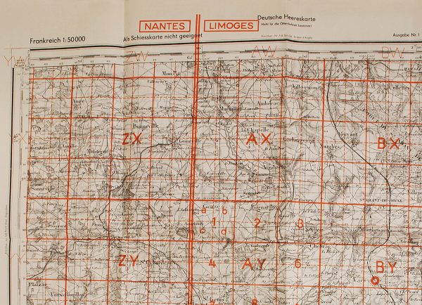 WWII German Artillery Map Nantes / Limoges, France