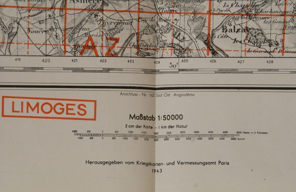 WWII German Artillery Map Nantes / Limoges, France