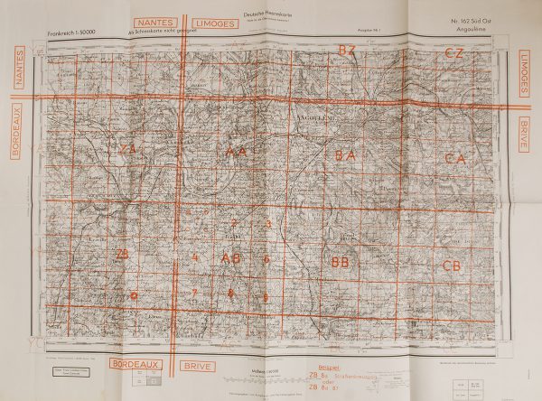 WWII German Artillery Map Nantes / Limoges, France