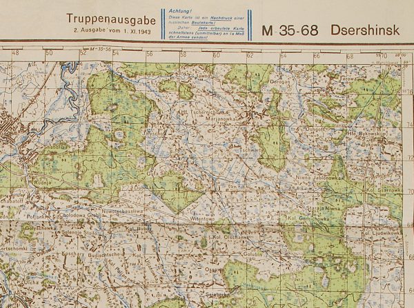 WWII German Russian Front map, Dsershinsk