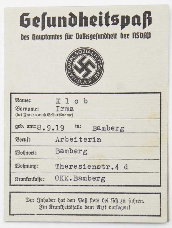 Third Reich Gesundheitspass & Arbeitsbuch