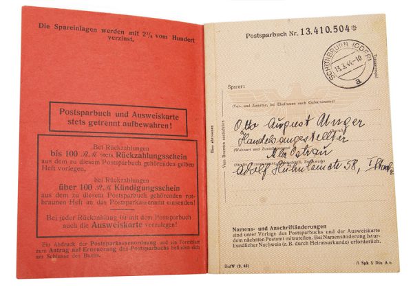 Reichspost Savings Book and matching Ausweiskarte card