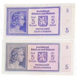 WWII German Bank Notes - 5 Krone Protektorat Czechoslovakia