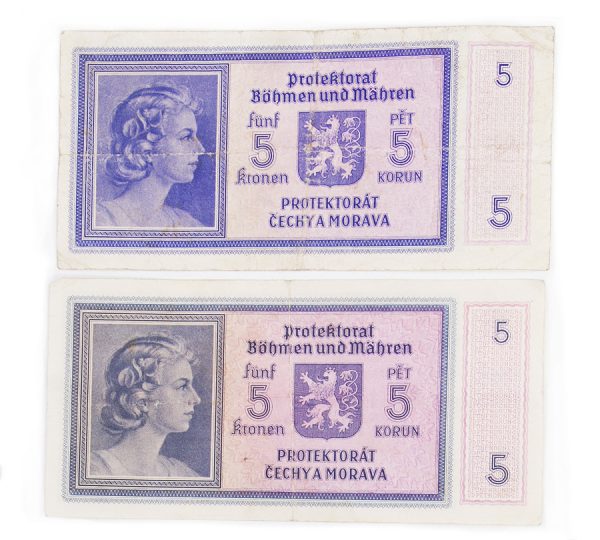 WWII German Bank Notes - 5 Krone Protektorat Czechoslovakia