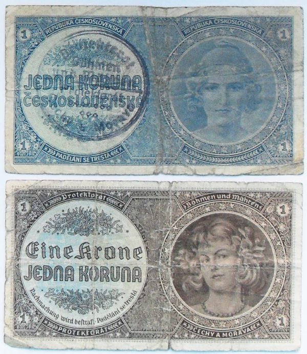 WWII German Bank Notes - 1 Krone Protektorat Czechoslovakia