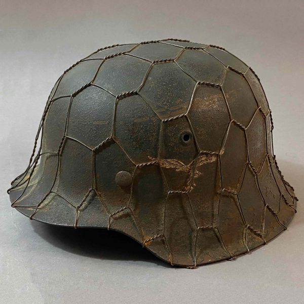 M42 Luftwaffe SD helmet with chicken wire from collection of John Burnett