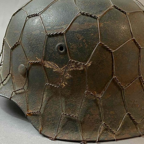 M42 Luftwaffe SD helmet with chicken wire from collection of John Burnett